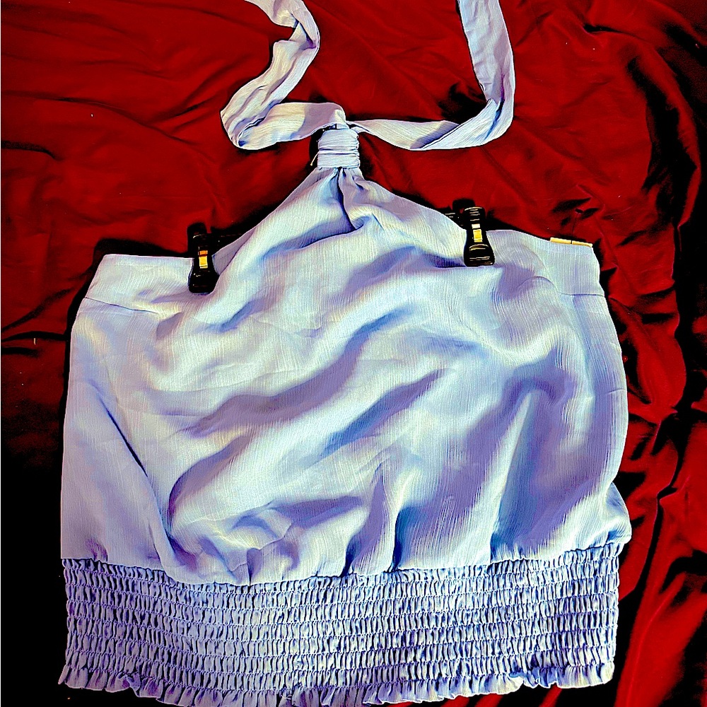 Gorgeous Women’s XL halter top in periwinkle blue with $49 price tag attached